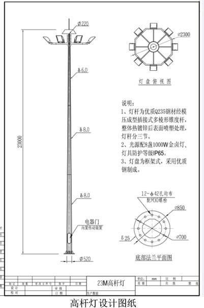 本次q场高杆灯灯杆及(qing)地基相关设计囄